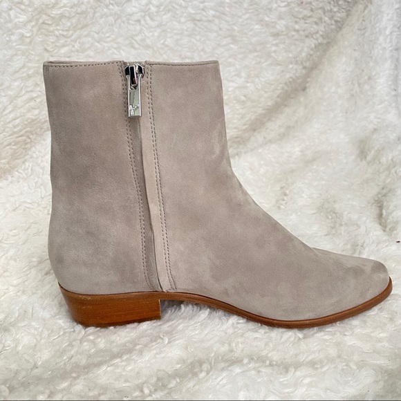 Joie Suede Ruffle Ankle Bootie NWOT 36.5 Pale Grey - Picture 14 of 16